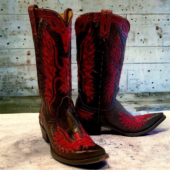 Old Gringo red eagle black leather & snake handmade vintage cowboy boot - Picture 1 of 17